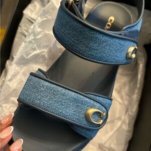 Denim coach sandals